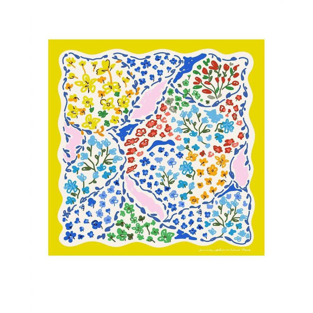 NEW JESSIE ZHAO women's double sided silk scarf in yellow garden